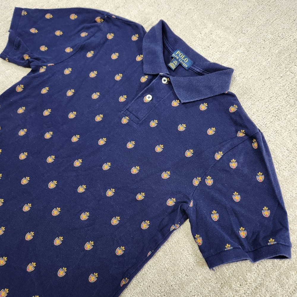 Polo Ralph Lauren Shirt Boys Youth 14-16 Mesh Blue Crest AOP Cotton Preppy